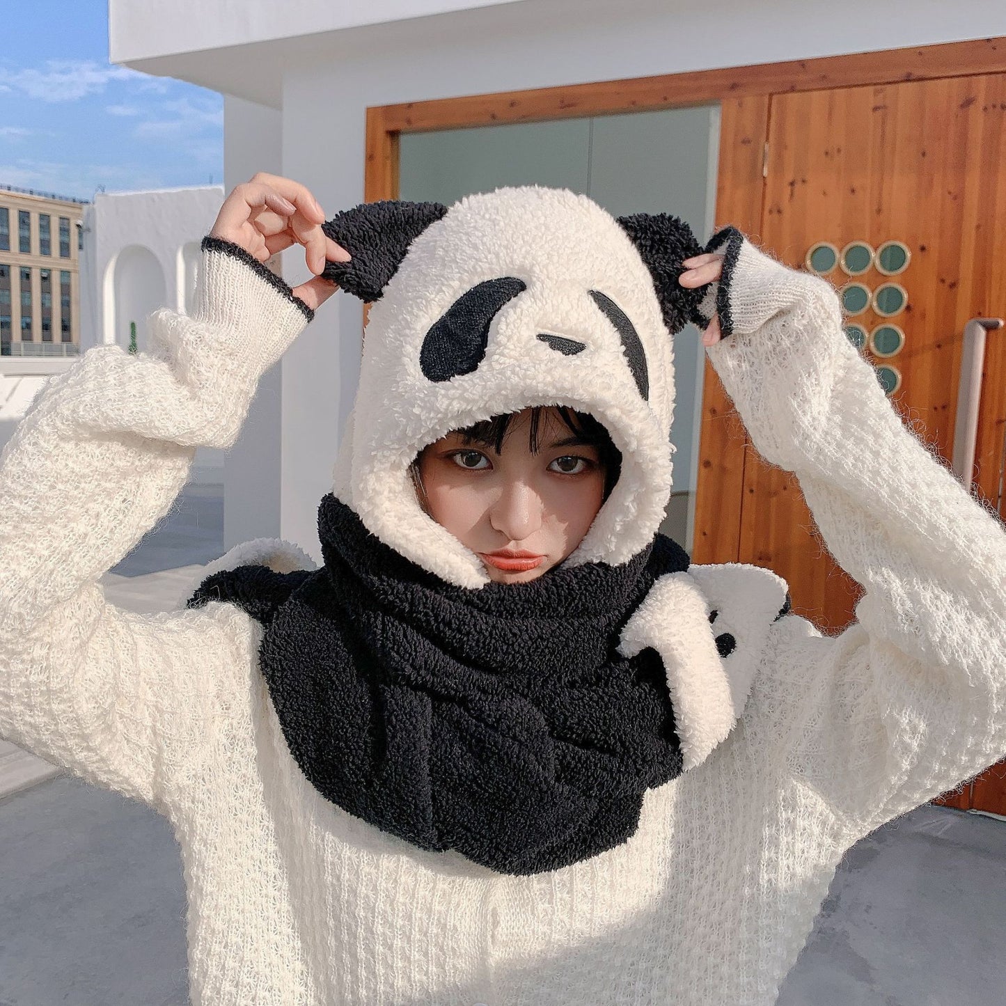 Plush Panda Hat Scarf Gloves 3 In 1