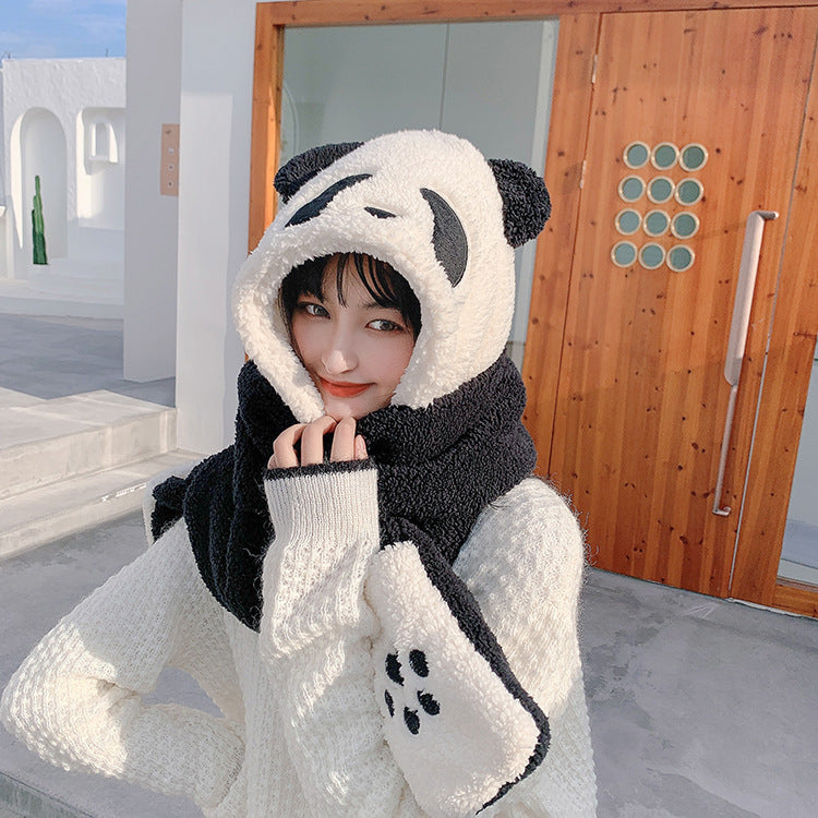 Plush Panda Hat Scarf Gloves 3 In 1