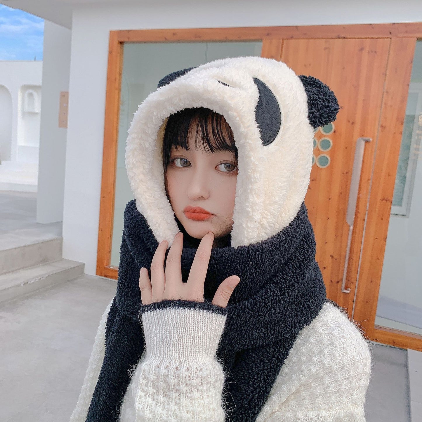 Plush Panda Hat Scarf Gloves 3 In 1