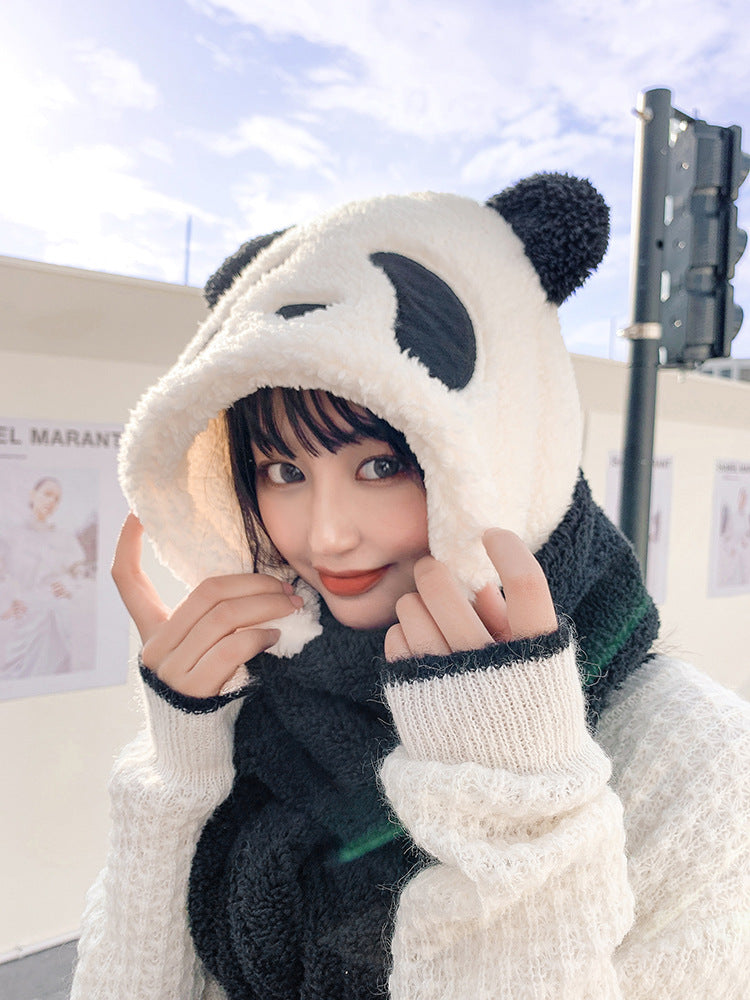 Plush Panda Hat Scarf Gloves 3 In 1