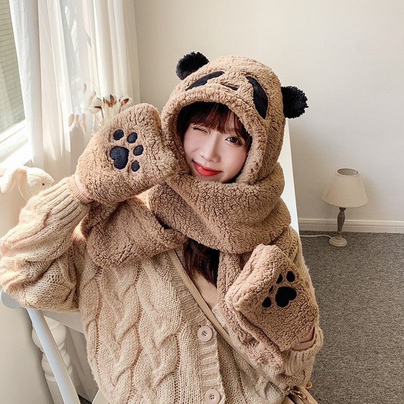 Plush Panda Hat Scarf Gloves 3 In 1