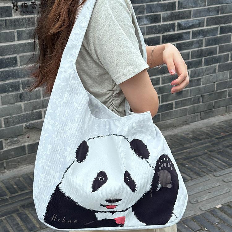 Cartoon Panda Shoulder&Handheld Canvas Bag