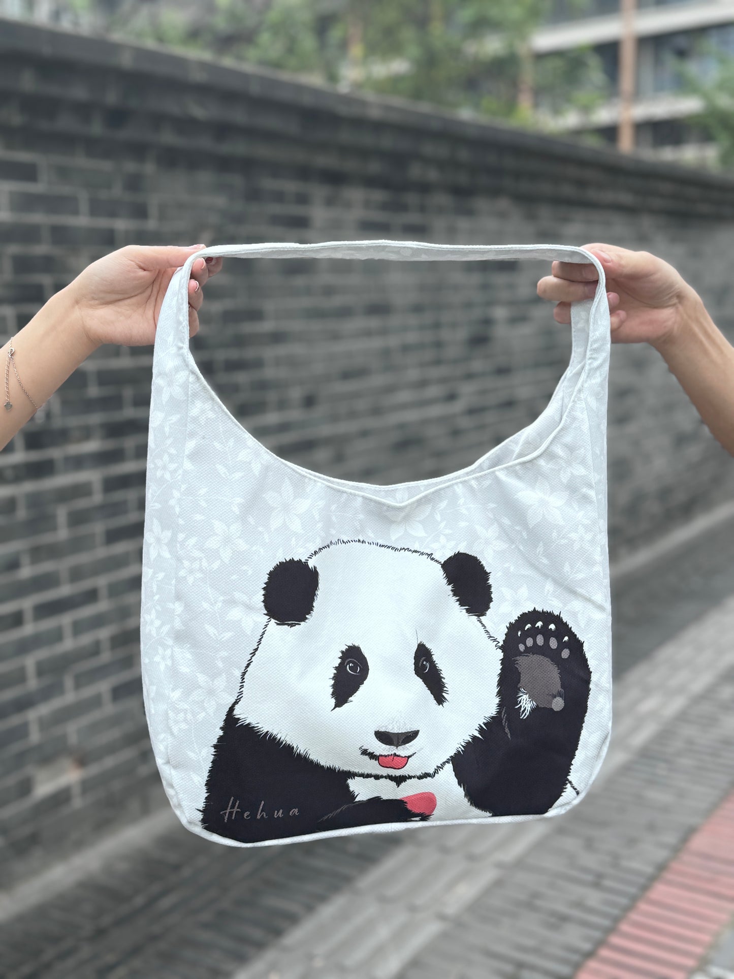 Cartoon Panda Shoulder&Handheld Canvas Bag