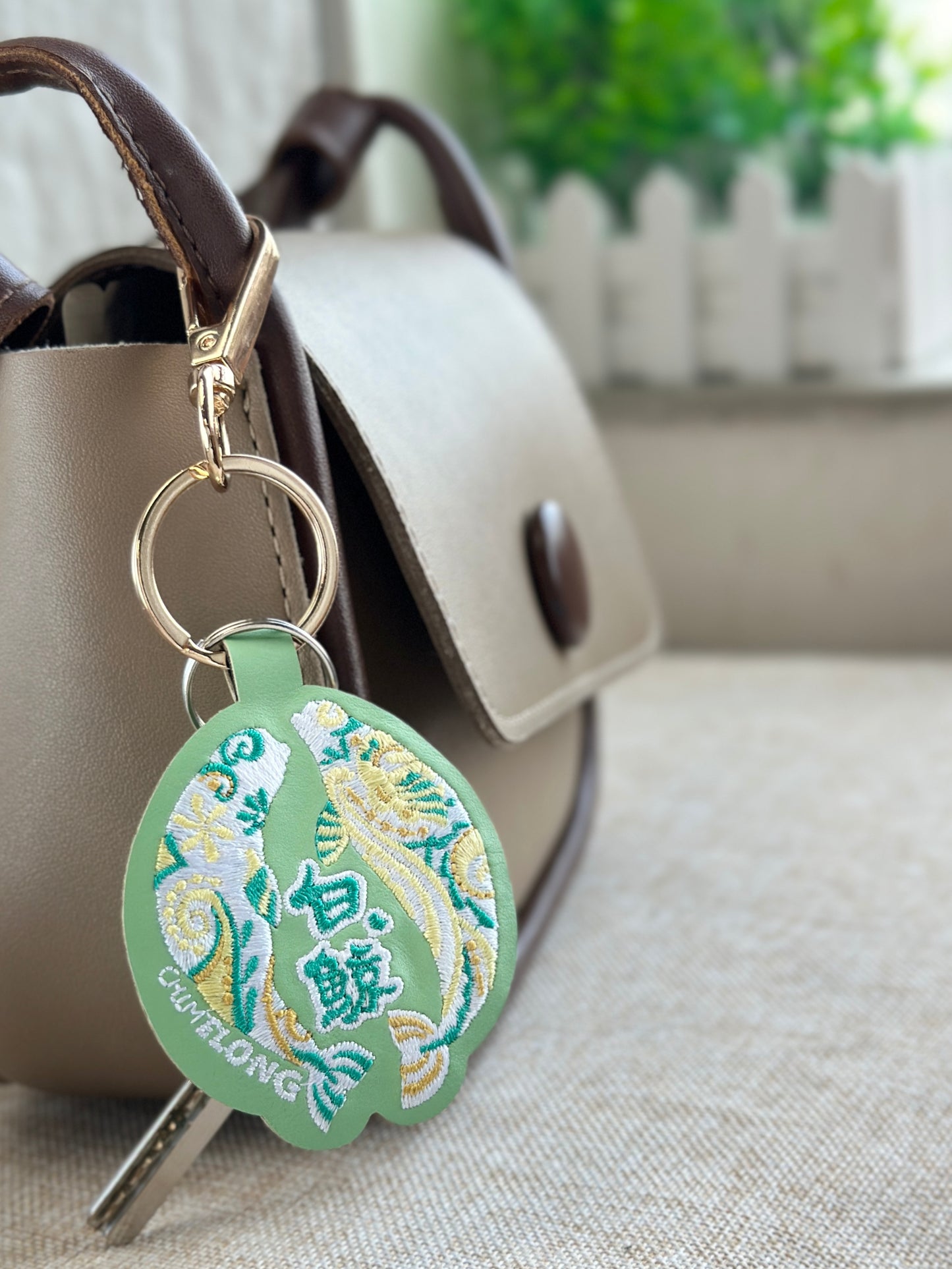 White Whale & Penguin Embroidered Keychain