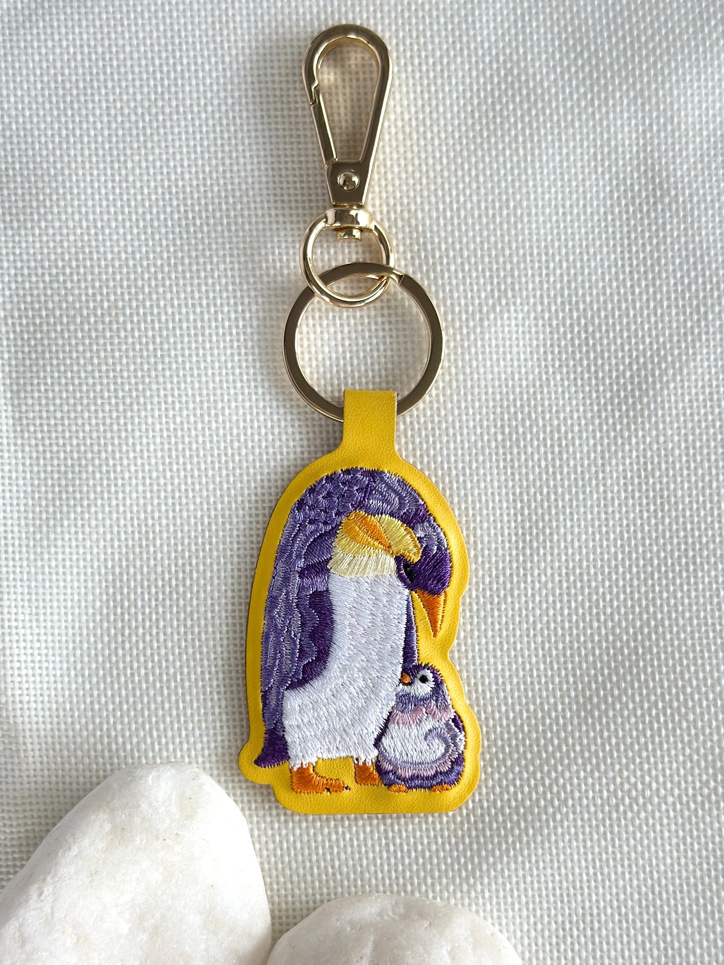White Whale & Penguin Embroidered Keychain