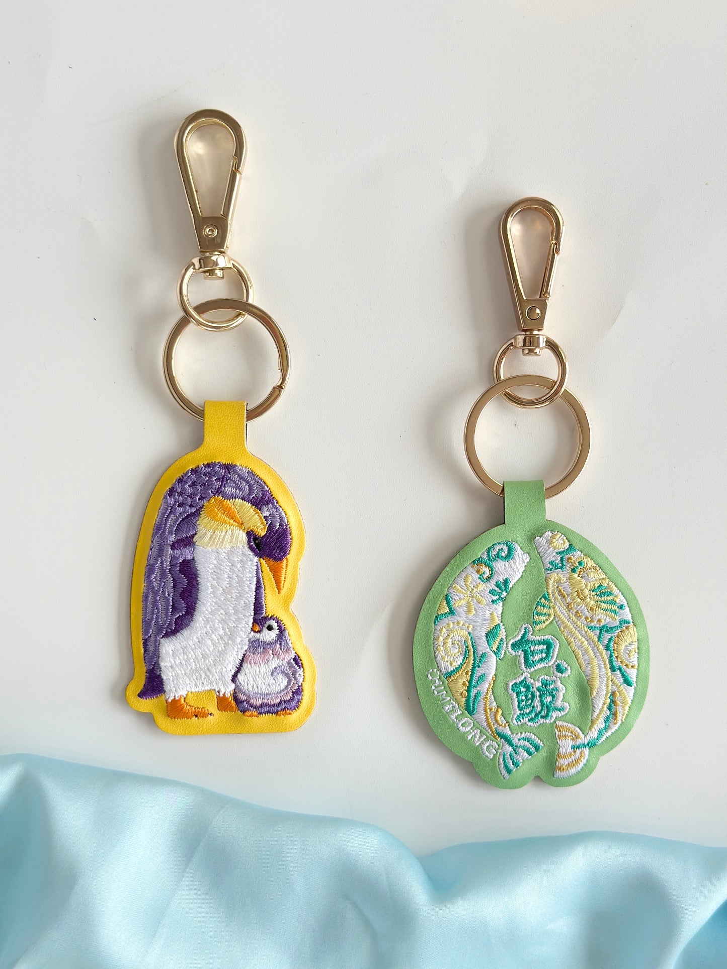 White Whale & Penguin Embroidered Keychain