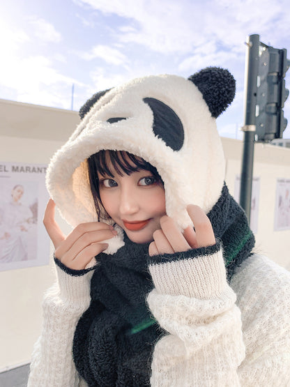 Plush Panda Hat Scarf Gloves 3 In 1