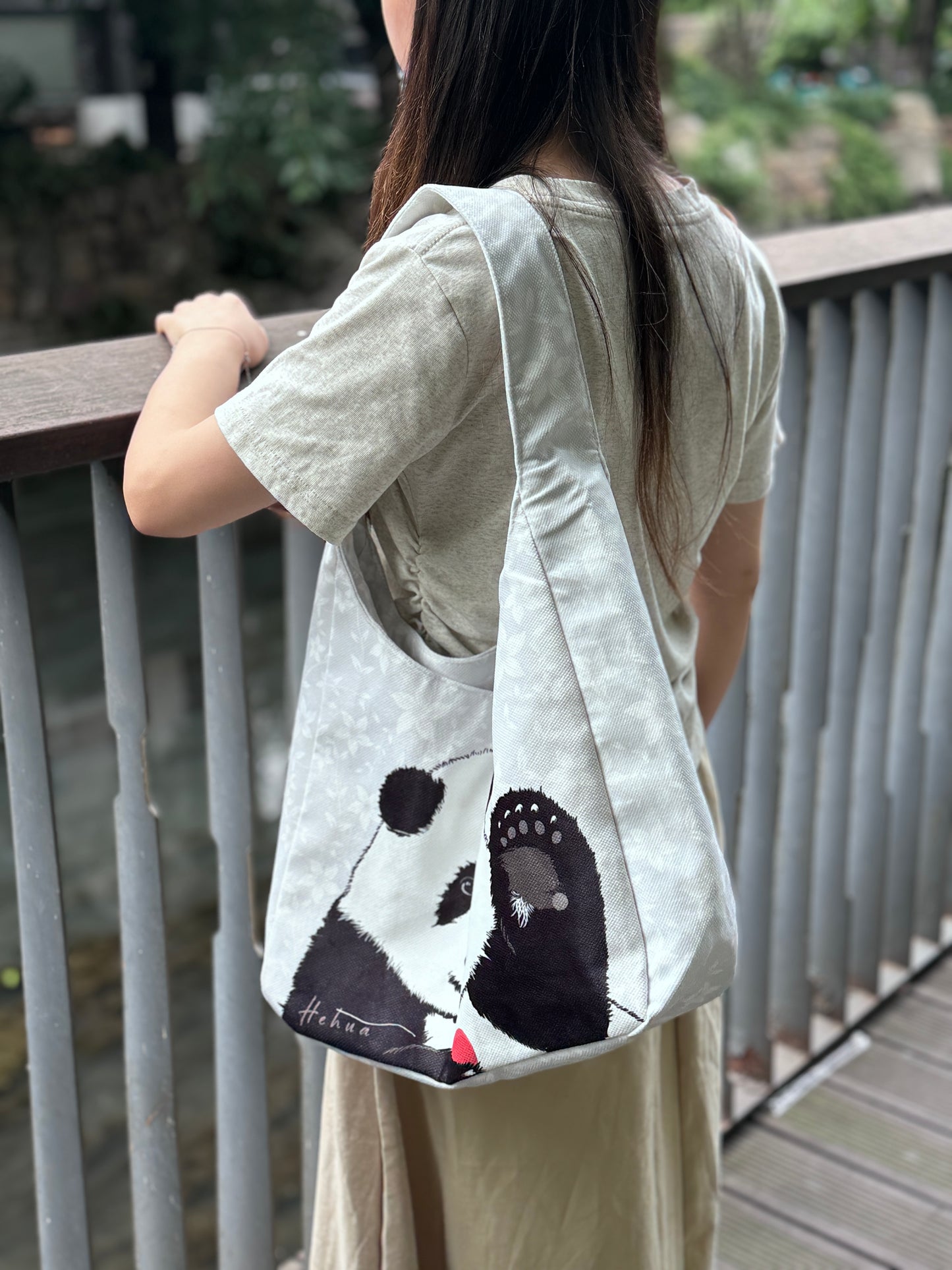 Cartoon Panda Shoulder&Handheld Canvas Bag