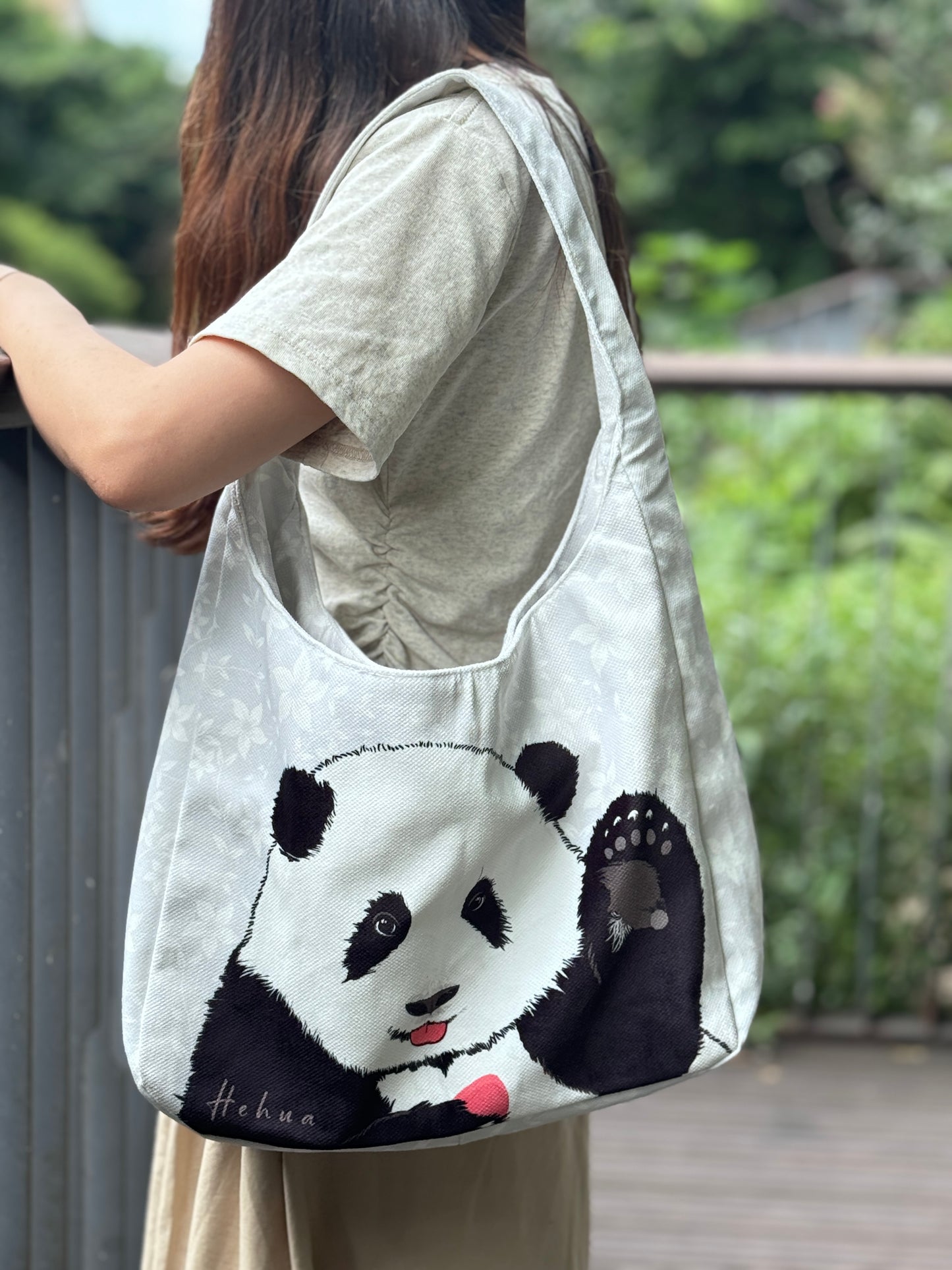 Cartoon Panda Shoulder&Handheld Canvas Bag