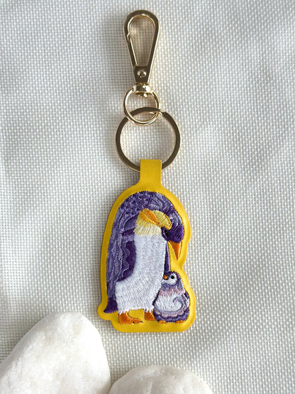 White Whale & Penguin Embroidered Keychain