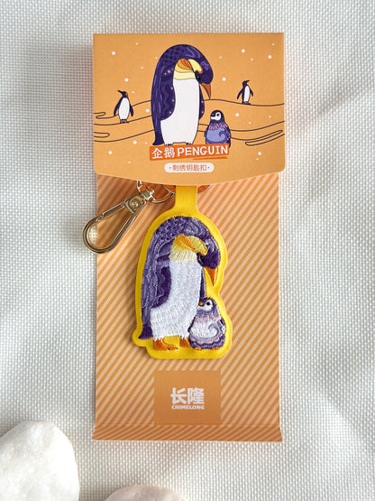 White Whale & Penguin Embroidered Keychain