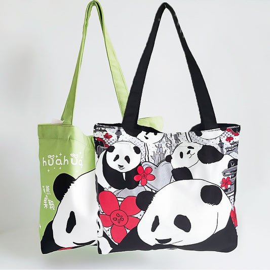 Creative Panda Print Canvas Handbag